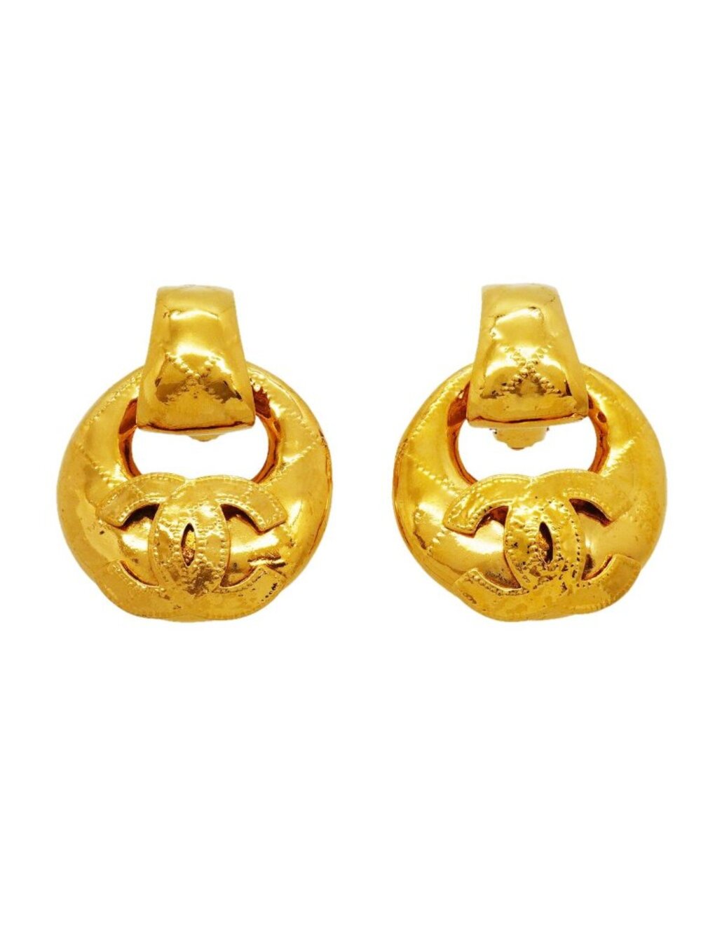 Chanel Earrings Vintage CC Logo Gold Plated